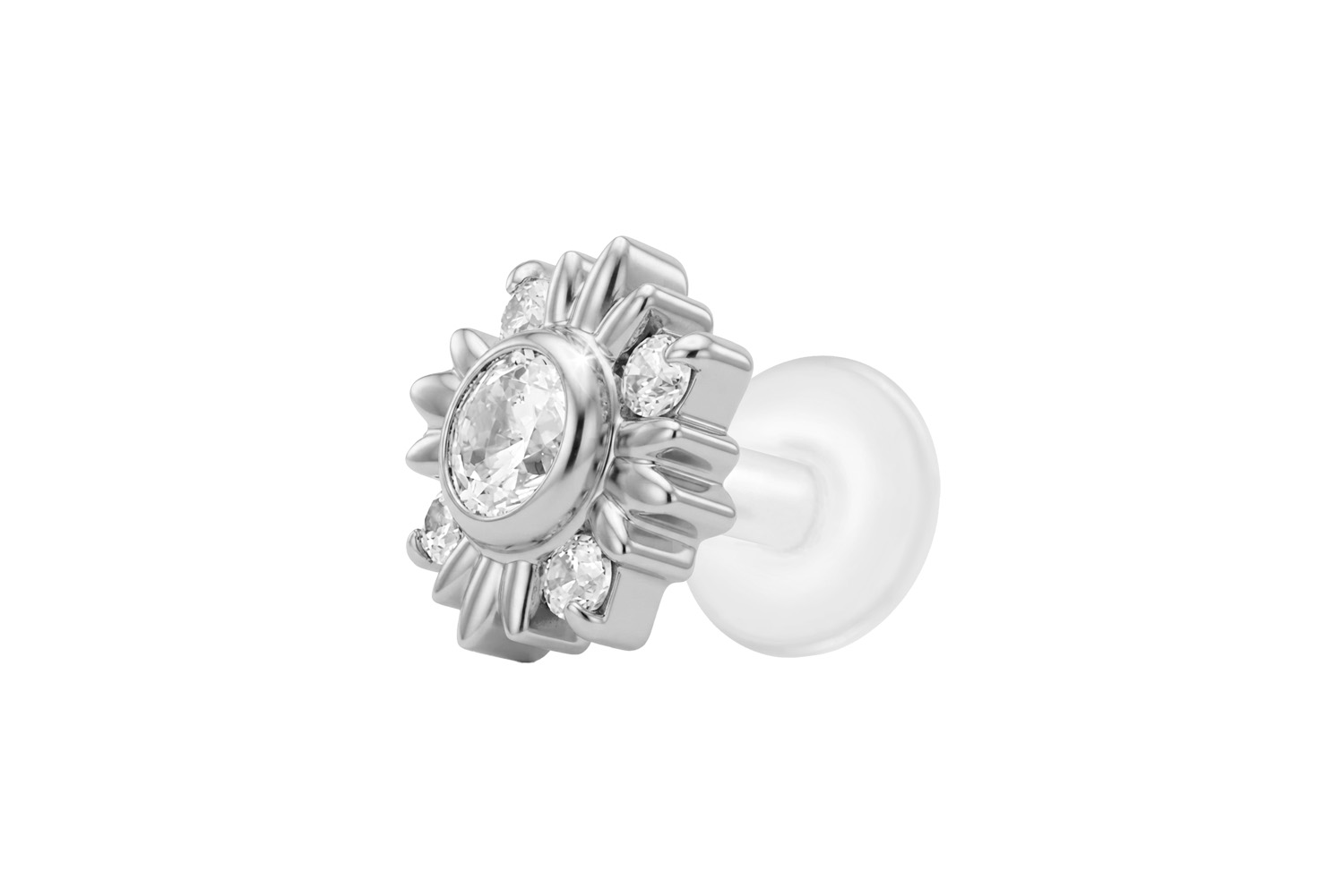PTFE Labret mit Innengewinde + Titan-Aufsatz KRISTALLSONNE | SI = Silberfarben | 1,2 | 5 | IXP5208_[300406]